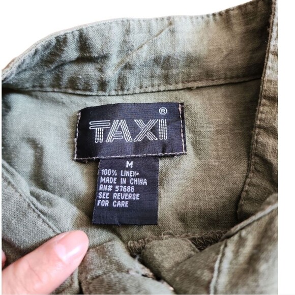 Taxi 100% Linen Military Utility Big Buttons Jacket Medium Safari Whimsigoth - Picture 2 of 9
